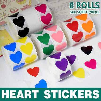 8 Rolls Heart Stickers 500PCS Per Roll Self Adhesive Label Love Sealing Sticker