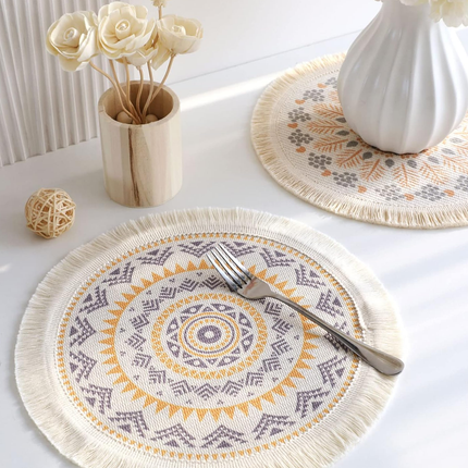 Round Placemats Fabric Heat Insulation Pads Coasters Home Decor Dining Table Mat