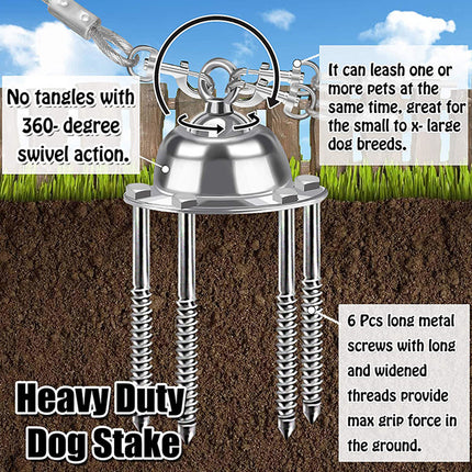 Dog Tie Out Stake 360 Rotation Heavy Duty Rustproof Pet Supply Yard Stake