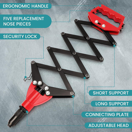 Folding Rivet Gun Tool Kit Sturdy Alloy Steel for Metal Wood Plastic Repair Use