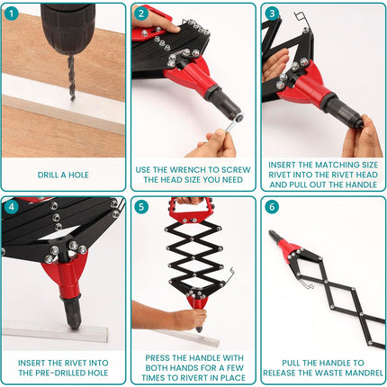 Folding Rivet Gun Tool Kit Sturdy Alloy Steel for Metal Wood Plastic Repair Use