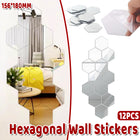 12 Pcs Acrylic Mirror Wall Stickers Hexagonal Self Adhesive Home Decor