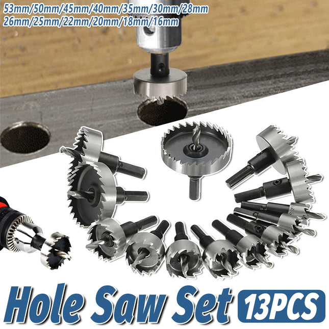 13pcs Hole Saw Set Metal Drill Bits 16-53mm Tungsten Steel Iron Plate Copper Cutter