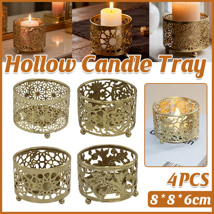 4PCS Hollow Candle Tray Iron Cutout Romantic for Home Wedding Party Decor Use