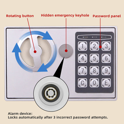 Digital Home Safe Box Keypad Lock Compact Security Cash Jewellery Storage