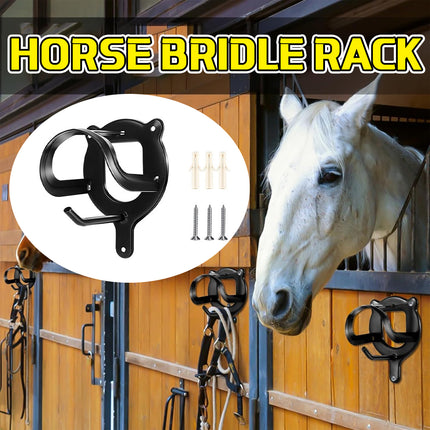 Horse Stable Tack Hooks Metal Bridle Rack Wall-Mounted Heavy Duty Accessories