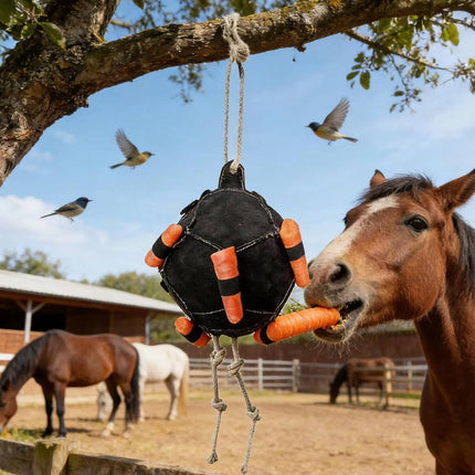 Interactive Horse Carrot Treat Feeder Toy Hanging Puzzle Ball for Stables