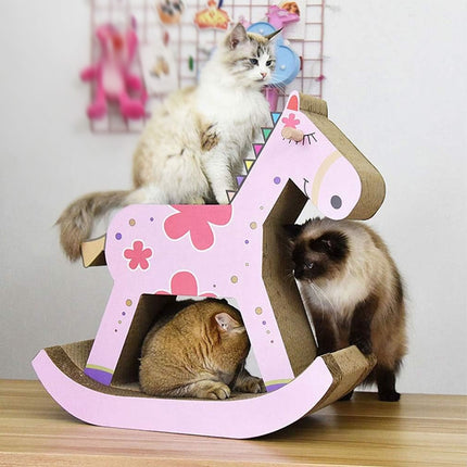 Creative Horse Shaped Cat Scratch Board Nesting Cave Cat Tree Bed Furniture Toy