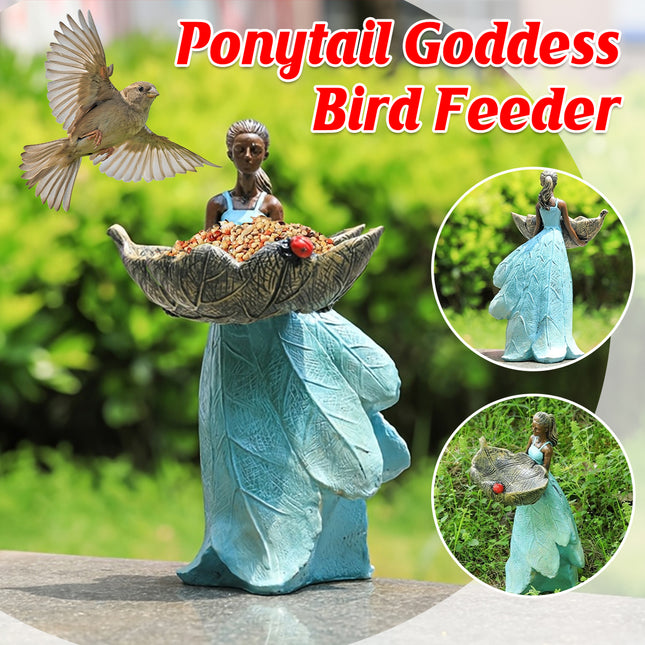Horsetail Girl Bird Feeder Garden Decor Outdoor Yard Ornament Sculpture Figurine