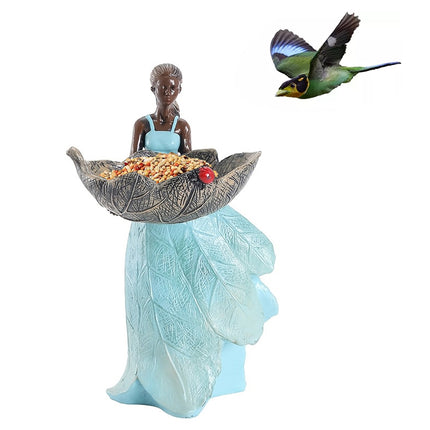 Horsetail Girl Bird Feeder Garden Decor Outdoor Yard Ornament Sculpture Figurine