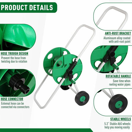 50m Garden Hose Reel Cart Water Pipe Storage Frame Wheeled Hose Holder Outdoor