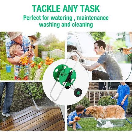 50m Garden Hose Reel Cart Water Pipe Storage Frame Wheeled Hose Holder Outdoor