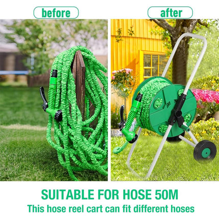 50m Garden Hose Reel Cart Water Pipe Storage Frame Wheeled Hose Holder Outdoor