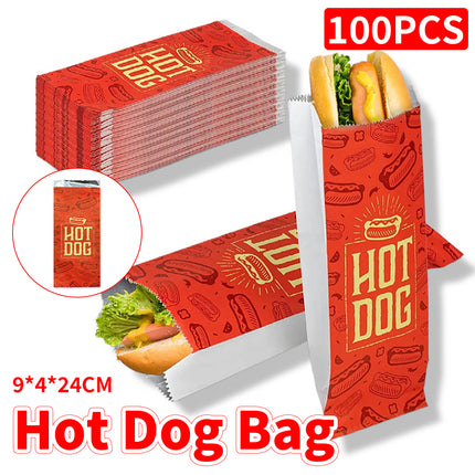 100PCS Hot Dog Bag Oil Proof Heat Insulated Packaging Fast Food Takeaway Bags