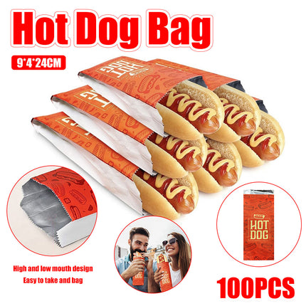 100PCS Hot Dog Bag Oil Proof Heat Insulated Packaging Fast Food Takeaway Bags