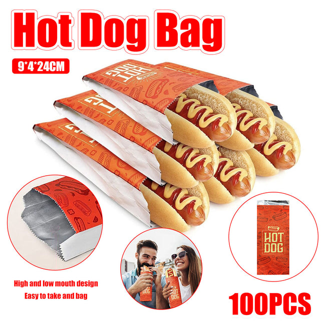 100PCS Hot Dog Bag Oil Proof Heat Insulated Packaging Fast Food Takeaway Bags