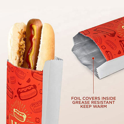 100PCS Hot Dog Bag Oil Proof Heat Insulated Packaging Fast Food Takeaway Bags
