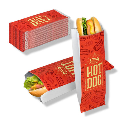 100PCS Hot Dog Bag Oil Proof Heat Insulated Packaging Fast Food Takeaway Bags