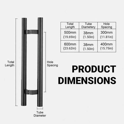 Black Door Pull Handle 500 or 600mm Total Length