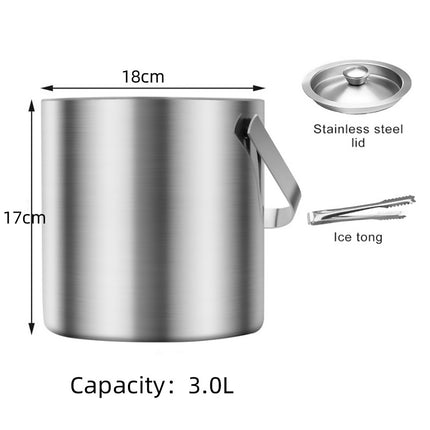 1.6L/3L Stainless Steel Ice Bucket with Handle Home Bar Party Use Durable