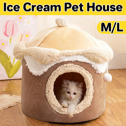 Ice Cream House Pet Bed Cat Dog Bed Model Cozy Nest Indoor Sleeping Cave Soft