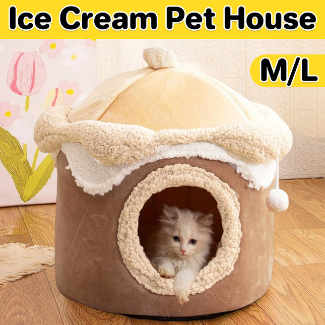Ice Cream House Pet Bed Cat Dog Bed Model Cozy Nest Indoor Sleeping Cave Soft