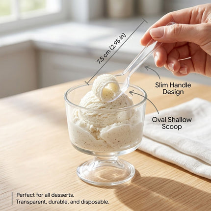 Clear Plastic Ice Cream Tasting Spoons 500 Pack Wrapped