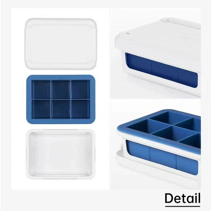6 Grid Ice Cube Tray Set Square Ice Mold Making Box Food Grade Easy Release