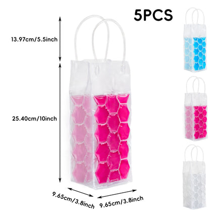Reusable Ice Wine Bottle Cooler Bags 5 Pack 3 Colours