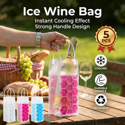 Reusable Ice Wine Bottle Cooler Bags 5 Pack 3 Colours
