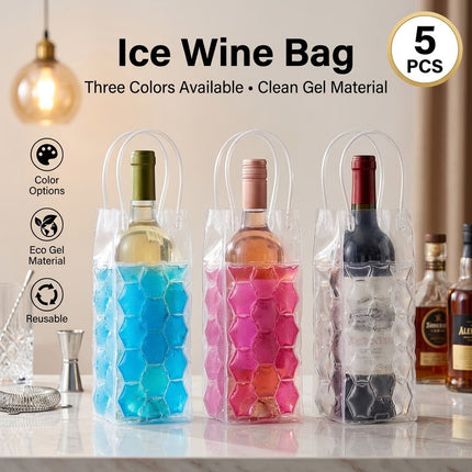 Reusable Ice Wine Bottle Cooler Bags 5 Pack 3 Colours