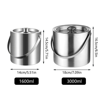 1.6L/3L Stainless Steel Ice Bucket with Handle Home Bar Party Use Durable