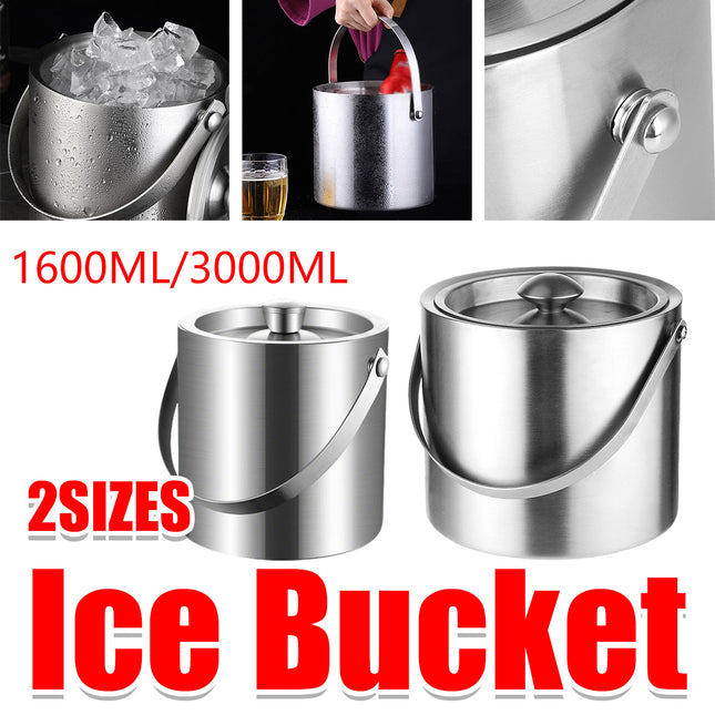 1.6L/3L Stainless Steel Ice Bucket with Handle Home Bar Party Use Durable