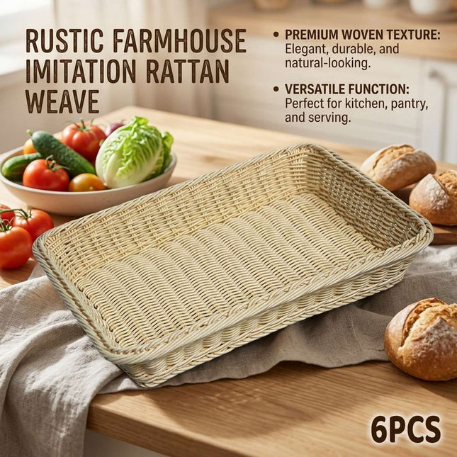 Hand Woven Rattan Style Storage Baskets Set of 6 Cream White Organiser Bins