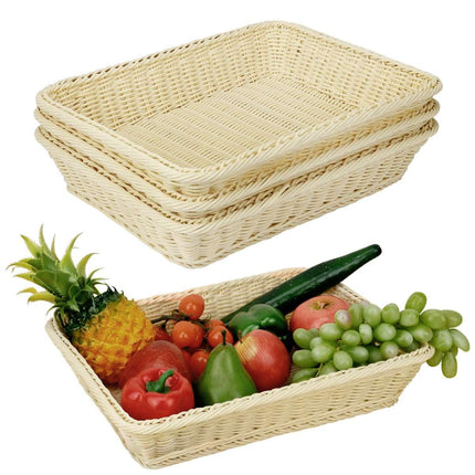 Hand Woven Rattan Style Storage Baskets Set of 6 Cream White Organiser Bins