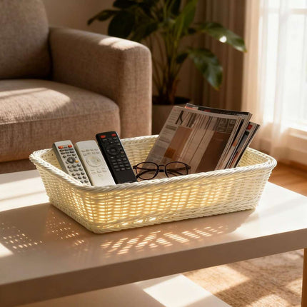 Hand Woven Rattan Style Storage Baskets Set of 6 Cream White Organiser Bins