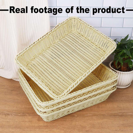 Hand Woven Rattan Style Storage Baskets Set of 6 Cream White Organiser Bins