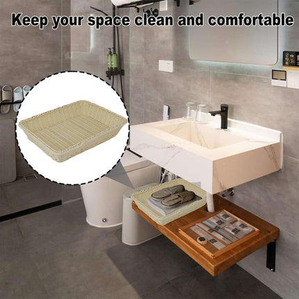 Hand Woven Rattan Style Storage Baskets Set of 6 Cream White Organiser Bins
