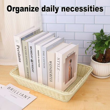 Hand Woven Rattan Style Storage Baskets Set of 6 Cream White Organiser Bins