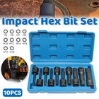 10 Piece Impact Hex Socket Bit Set 1/2 Inch Drive Metric H5 to H19 with Storage Case