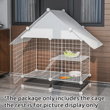 Indoor Outdoor Rabbit Hutch Double Layer Cage Cleaning Free Bunny House Villa