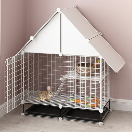 Indoor Outdoor Rabbit Hutch Double Layer Cage Cleaning Free Bunny House Villa