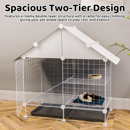 Indoor Outdoor Rabbit Hutch Double Layer Cage Cleaning Free Bunny House Villa