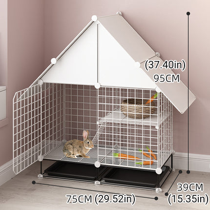 Indoor Outdoor Rabbit Hutch Double Layer Cage Cleaning Free Bunny House Villa