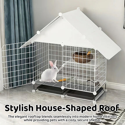 Indoor Outdoor Rabbit Hutch Double Layer Cage Cleaning Free Bunny House Villa