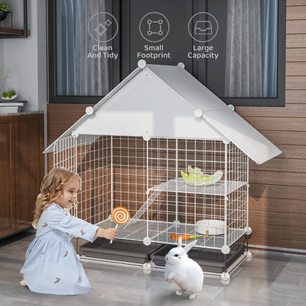 Indoor Outdoor Rabbit Hutch Double Layer Cage Cleaning Free Bunny House Villa