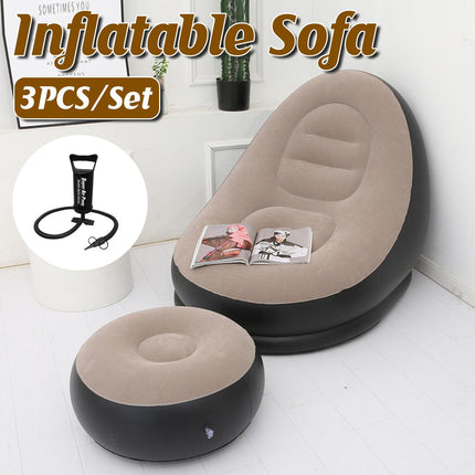 3pcs Inflatable Air Chair Seat Lazy Sofa Lounge Blow Up Ottoman Outdoor Couch