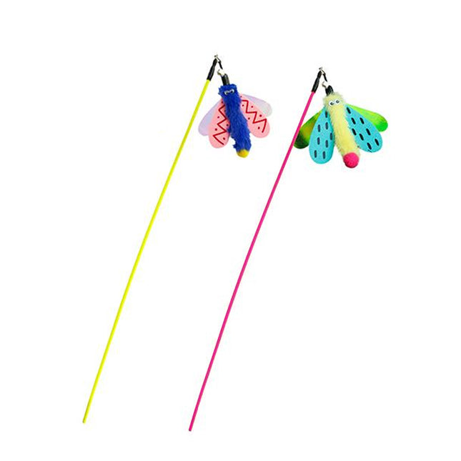 Insect Cat Teaser Wand 49cm Long Stick Toy with Bell for Interactive Play