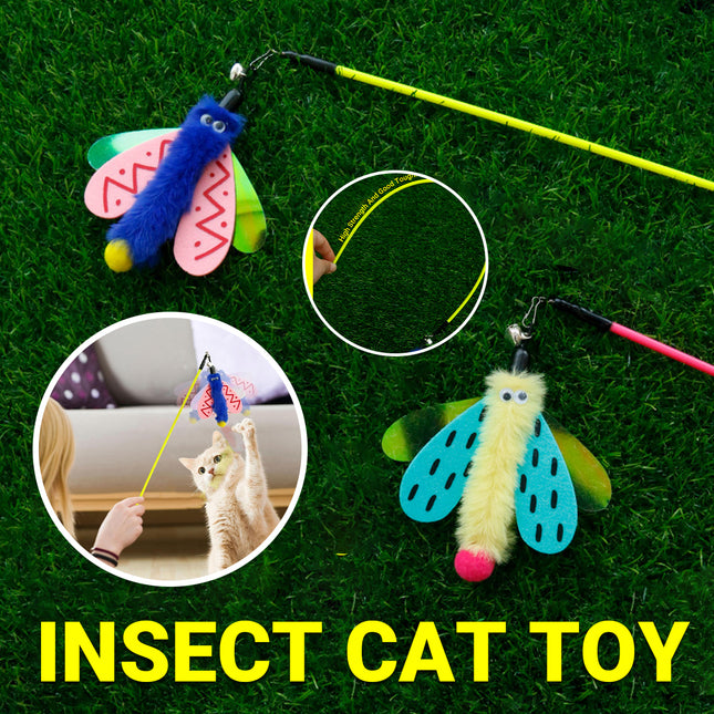 Insect Cat Teaser Wand 49cm Long Stick Toy with Bell for Interactive Play