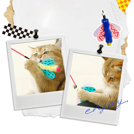 Insect Cat Teaser Wand 49cm Long Stick Toy with Bell for Interactive Play